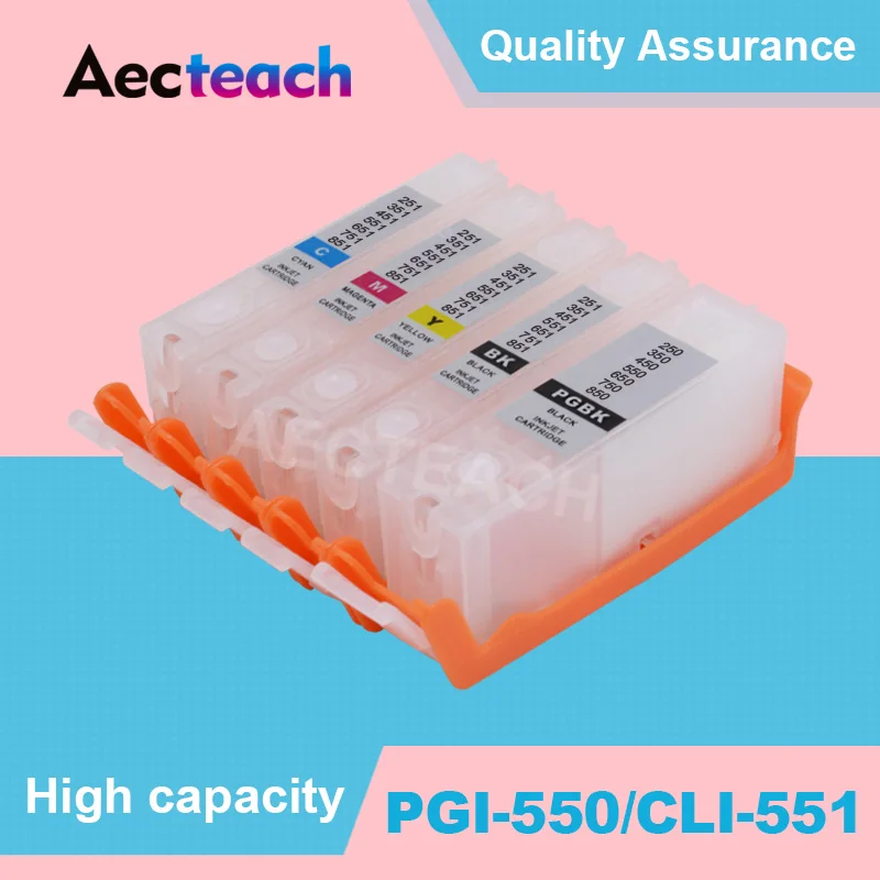

Aecteach 5 Color Empty Ink cartridge for Canon PGI 550 CLI 551 for Canon PIXMA MG5450 MG5550 MG5650 MG6350 MG6450 MG6650 Printer