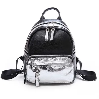 

20PCS / LOT New Backpack for Women Casual Fashion Patchwork Bright Leather Contrast Color Shoulder Bag Mini Backpack