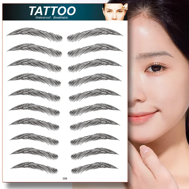 Black Water-based Hair-liked Authentic Eyebrow Tattoo Sticker Waterproof Cosmetics Long Lasting Makeup False Eyebrows Stickers E06