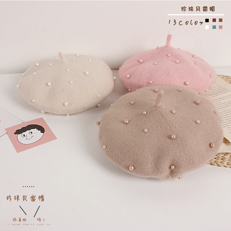 lioraitiin Toddler Baby Girls Fashion Hat Pearly Headgear Warm Berets Cap Hat 4