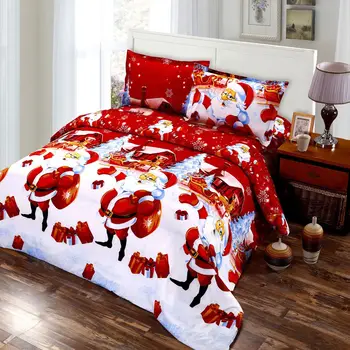 

4Pcs Home Decor Cartoon Bedding Set Bedclothes Duvet Cover Quilt Sheets Pillowcase Comforter Sheet Christmas