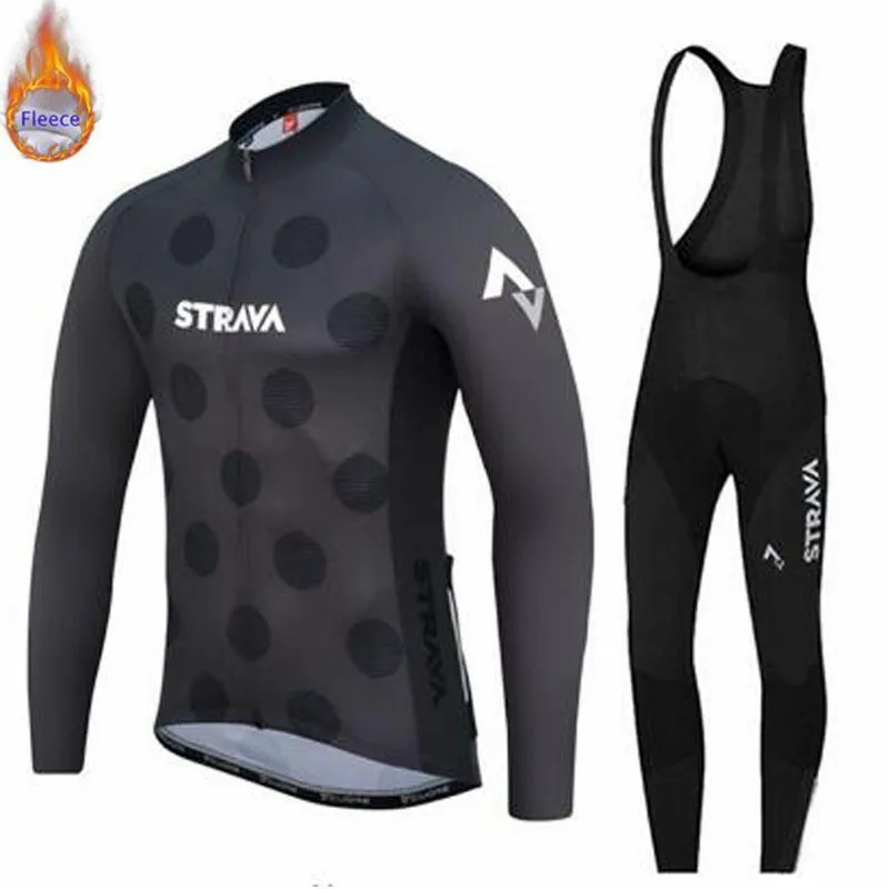 

Strava 2019 Pro team Men Winter Cycling Jersey Set Long Sleeve Thermal Fleece bicycle Cycling Clothing Maillot Ciclismo Hombre