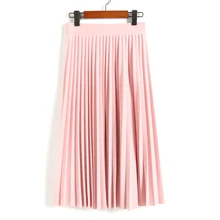 Весенне-летняя модная женская однотонная плиссированная юбка с высокой талией цветные эластичные юбки до середины икры трапециевидные женские юбки черного и розового цвета