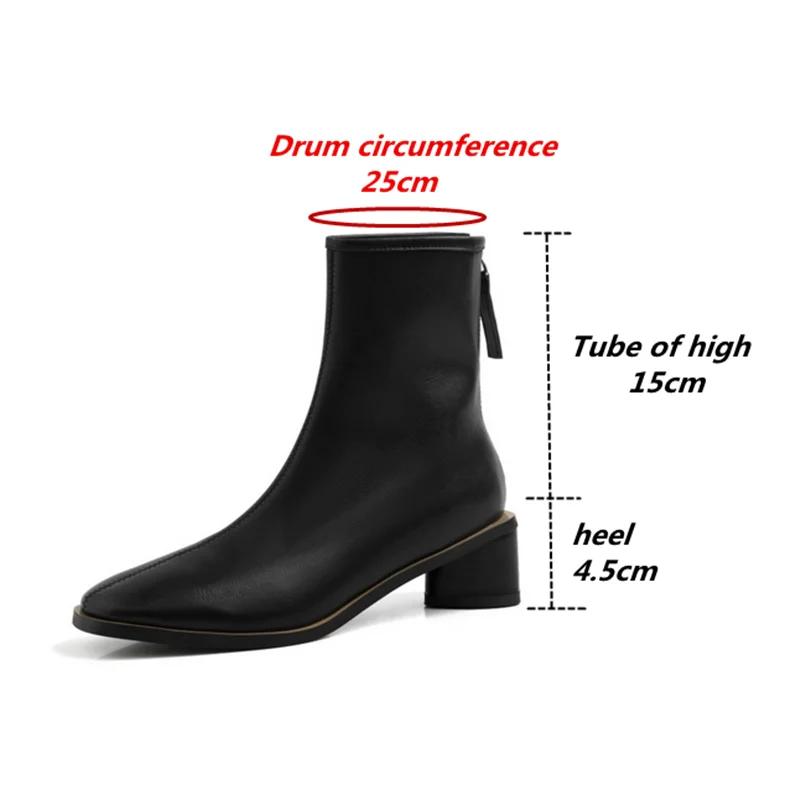 2020 New The High Quality Superfine Fiber Women's Boots Back Zipper Square Toe Thick High Heels Pumps Party Casual Shoes Woman