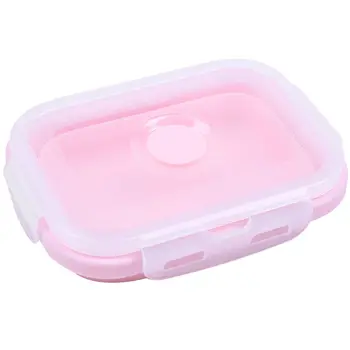 

Pink Food Grade Silicone Lunch Box Folding Eco-Friendly Food Container Bento Box Collapsible Portable Microwave Crisper Box
