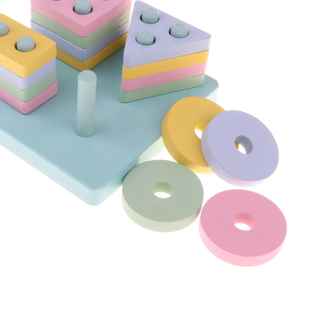 Wooden Stacking Toys Set, Shape Color Sorter Stacking & Nesting Blocks Board with Square Base Toy for Kids Baby