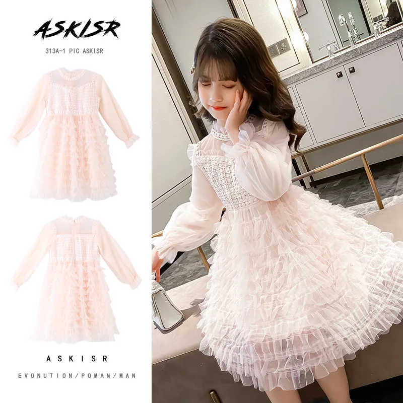 

Girls' Dress Spring and Autumn New Children's Mesh Princess Dress Medium and Big Children Girl Long Sleeve Cake Skirt Fashion