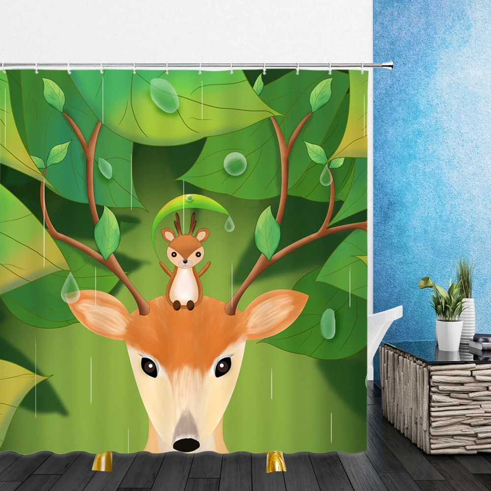 Cartoons Shower Curtain 3D Print Lovely Animal Deer Children's room