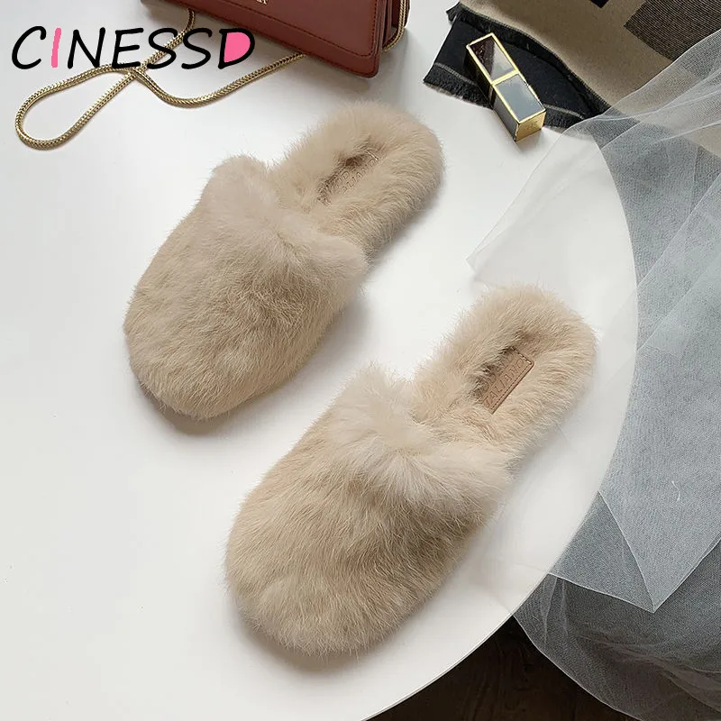 Fur Women House Slippers Shoes Rabbit 