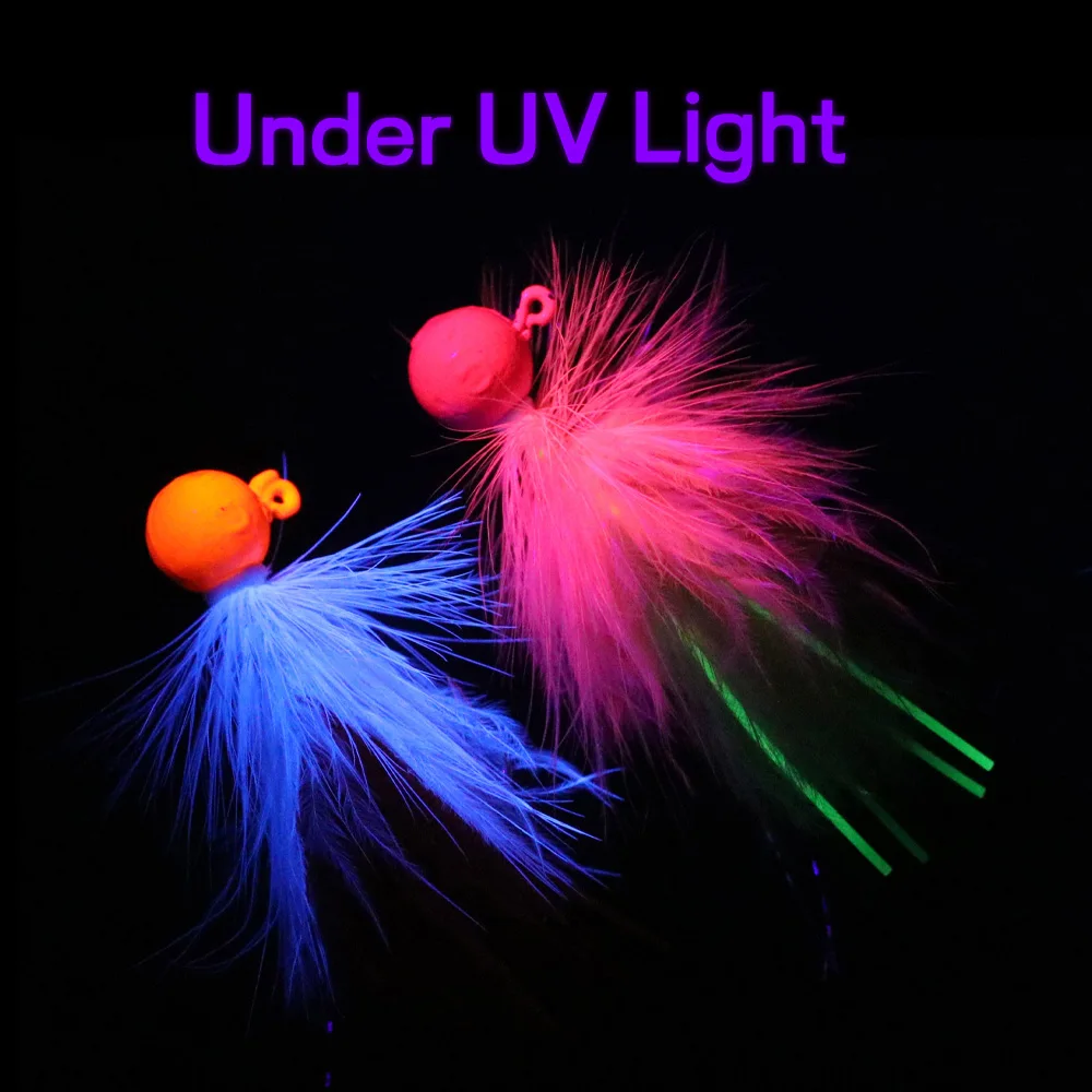 4pcs UV Orange Rose Jig Head Jigs Marabou Feather 4