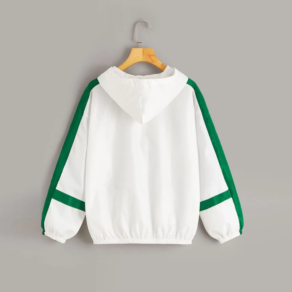 Feitong Womens Sweatershirt Long Sleeve Patchwork Thin Skin Suits Hooded Zip Stitching Outwear Coat sudadera con capucha mujer