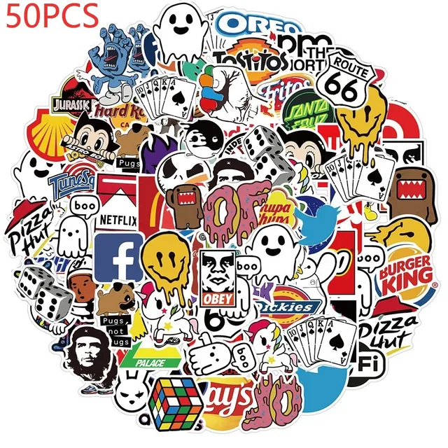10/50/100Pcs Brand Stickers Laptop Macbook Cup Guitar Luggage Fridge Skateboard Bicycle Tide Logo Decal Sticker 50PCS
