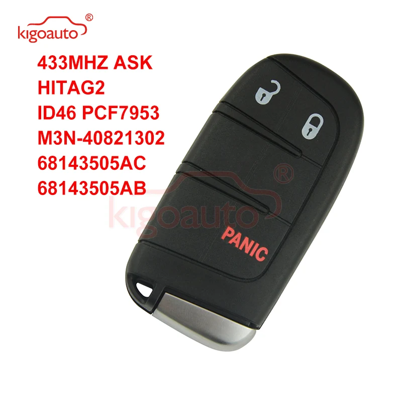 

Kigoauto 68143505AC 68143505AB M3N-40821302 Smart key 3 button 433Mhz 46 chip for Jeep Grand Cherokee 2014 2015 2016 2017