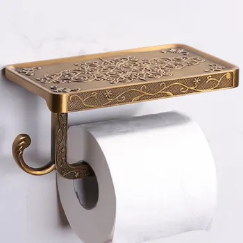 

Antique Carved Zinc Alloy Bathroom Paper Mobile Phone Holder With Shelf Bathroom Towel Rack Toilet Paper Holder Tissue Boxes