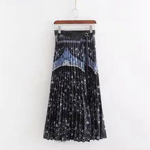 Новинка, Женская винтажная плиссированная юбка с цветочным принтом, faldas mujer, Женская Ретро Юбка на шнуровке, облегающие повседневные юбки QUN492