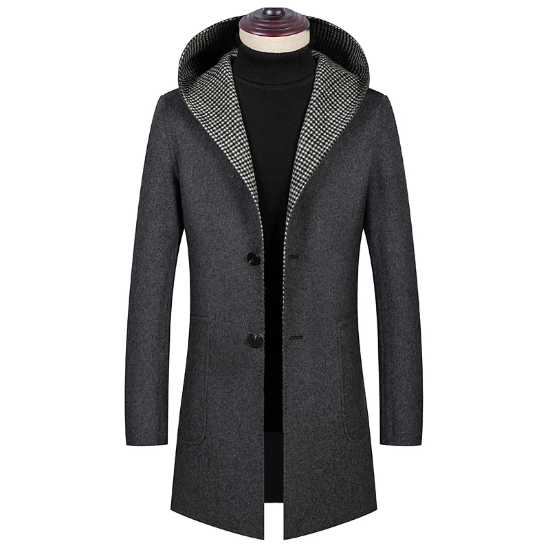 

2019 autumn and winter new double-faced woolen coat hooded with pockets casual wild men's jacket 1934