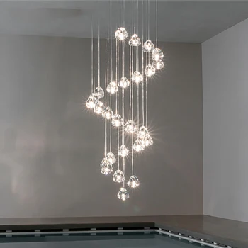 

Modern Loft Ceiling Chandelier Lighting for Kitchen Living Room Villa Staircase Long Hanging Lamp Crystal Balls LED Chandeliers