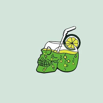 

Creative Drink Skull Cup Brooches Cartoon Lemon Green Juice Sparkling Water Zinc Alloy Holiday Beach Punk Jewelry Lapel Badges