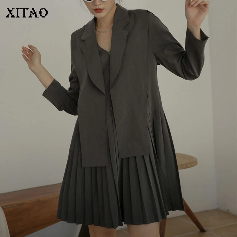 

XITAO Vintage Women Mini Dress Women Clothes 2019 Elegant Pleated Irregular Small Fresh Casual Style A Line Dress WLD2780