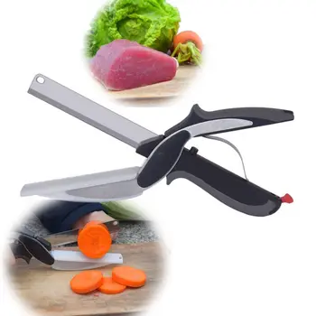 

New Stainless Steel Kitchen Scissors 2 in 1 Cutting Board Chopper Clever Fruit Vegetable Multifunctional Cutter Drop shipping