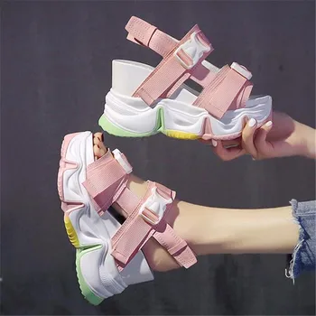

Platform Open Toed Women Sandals 2020 Summer 10cm Wedge Heel Thick Bottom Women Beach Sandal Chunky Rainbow Sole Woman Shoes