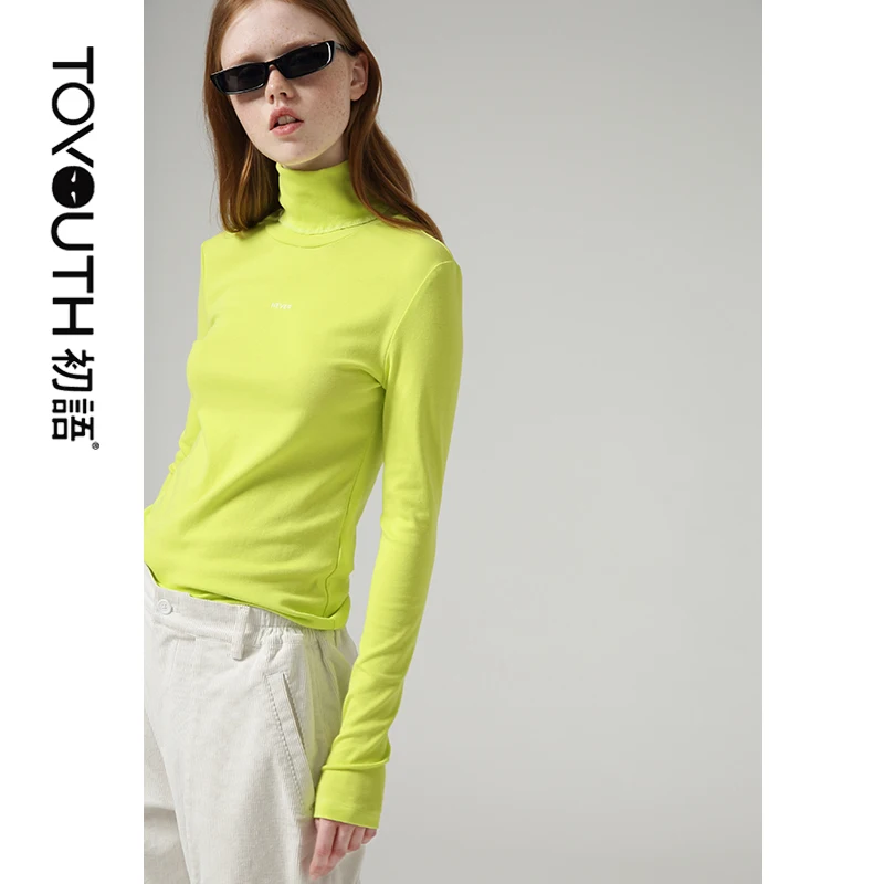 Economici Toyouth Autunno Delle Donne Di Base Che Basa T Shirt Dolcevita Manica Lunga Solid Tee Camicette Multicolor Magliette e camicette