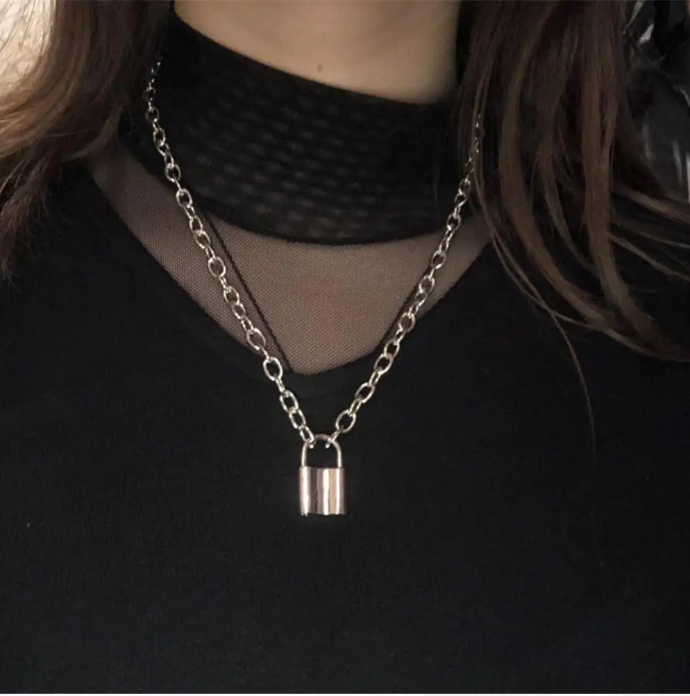 Vintage Lover's Lock Pendant Choker Necklace Steampunk Clavicle Golden Chain Necklace Collier Valentine's Day Gift