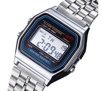 

Men's Digital Watch Gold Silver Vintage Stainless Steel LED Sports Military Wristwatches Electronic Digital Watches Relojes