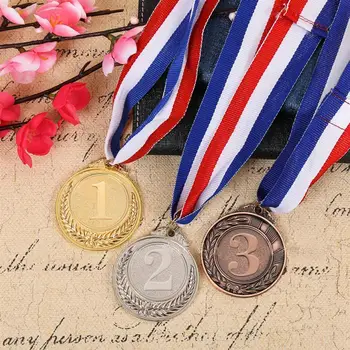 

3PCS Metal Award Medals with Neck Ribbon Gold Silver Bronze Olympic Style for Sports Academics or Any Competition Diameter