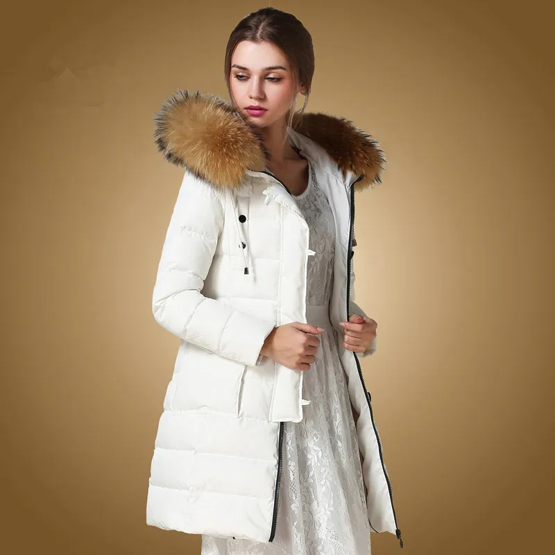Большие парки с натуральным мехом, Зимняя мода, хорошее качество, теплое пуховое пальто для женщин, большой натуральный мех, с капюшоном, теплые пуховики F526