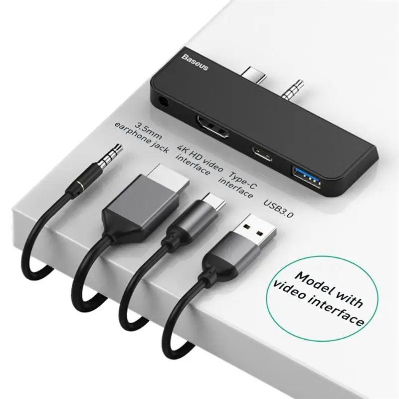 

Baseus USB C HUB to USB 3.0 HDMI 3.5mm Audio Adapter For Surface Go Pro Surface Go Type-C Audio to 4KHD USB3.0-A Type-C Audio