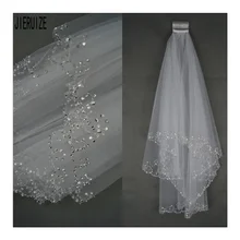 JIERUIZE блестки с бисером по краям Свадебная Фата с расческой Кристалл короткая 2 слоя свадебная фата