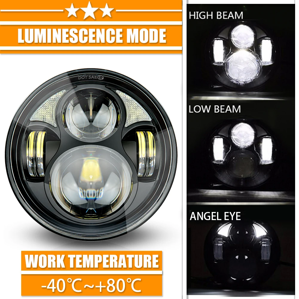 

5.75" Motorcycle LED H4 Headlight Hi&Lo HeadLamp Bulb DRL With Angel Ring for Sportsters XL Dyna, Indian Scout