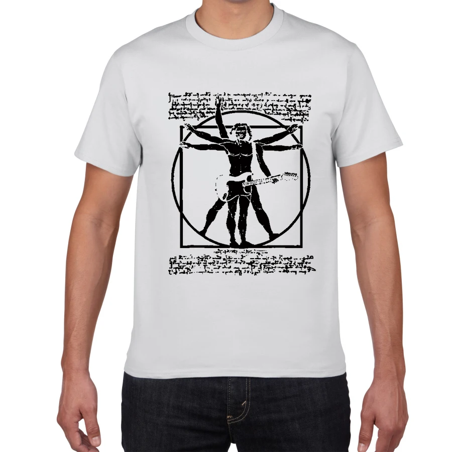 Забавная футболка с гитарой да Винчи Мужская рок-группа витрувиан винтажная графическая музыка Новинка уличная Мужская футболка мужская футболка homme - Цвет: B554MT white