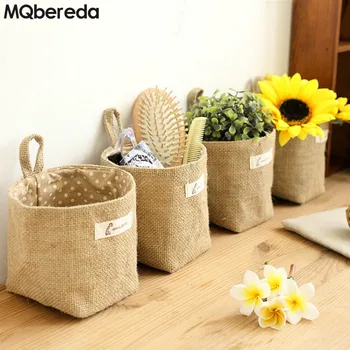 

Special Offer New Zakka Cotton Fabric Flower Pot Small Sacks Hanging Little Striped Jute Storage Basket Hanging Storage Bag
