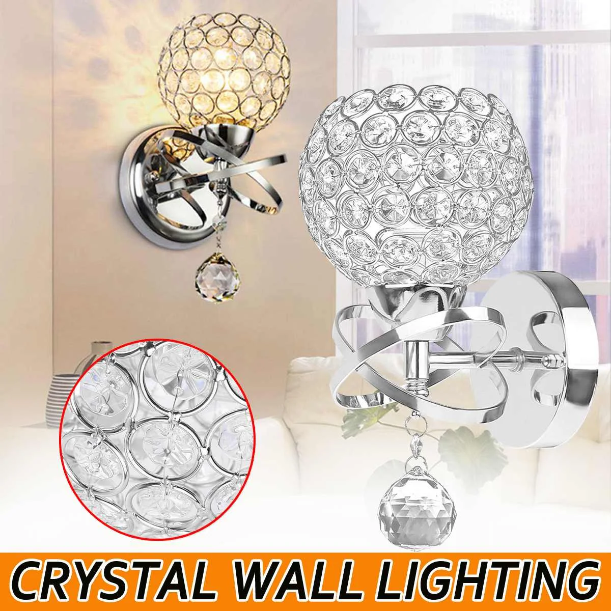 

Crystal Iron Wall Lamp Modern Light Sconce Light Bulb Bedroom Bedside Hallway Stairway Lighting 360 Degree Indoor Lighting