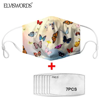

ELVISWORDS Lovely Butterfly Pattern Dustproof Mouth Mask With 7 Pieces PM 2.5 Mask Filter Activated Carbon Filter Mouth-Muffle