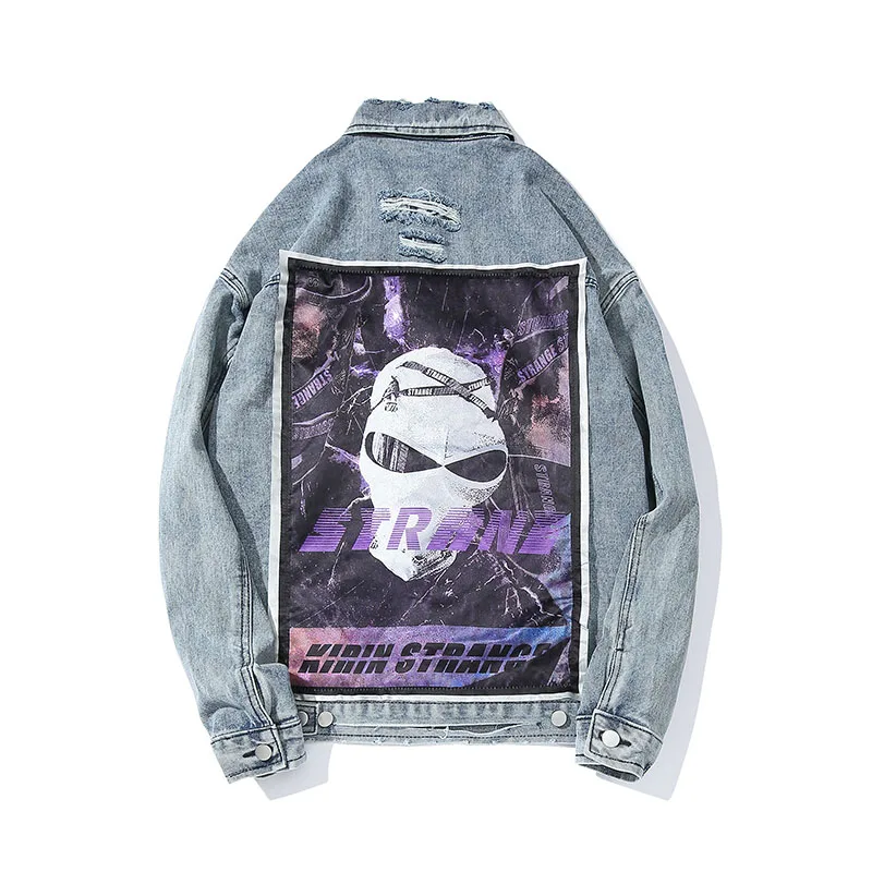 

Back Skull Head Print Black Jeans Jacket Men Loose Harajuku Streetwear Chaqueta Hombre Denim Jacket Windbreaker Coat Male