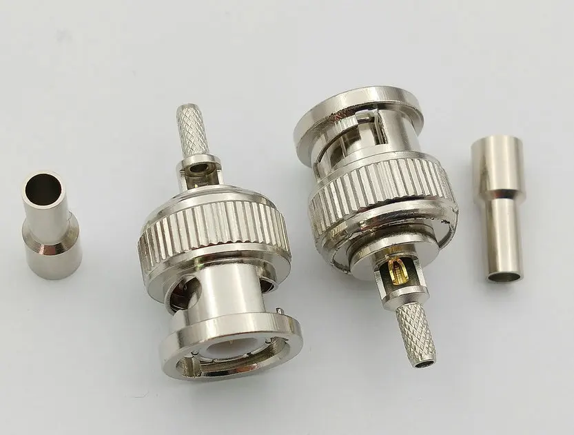 100PCS 50 Ohm BNC Male Plug Straight RF Crimp Attachment for RG174RG316LMR100RG179 Nickel-plated Brass Solder