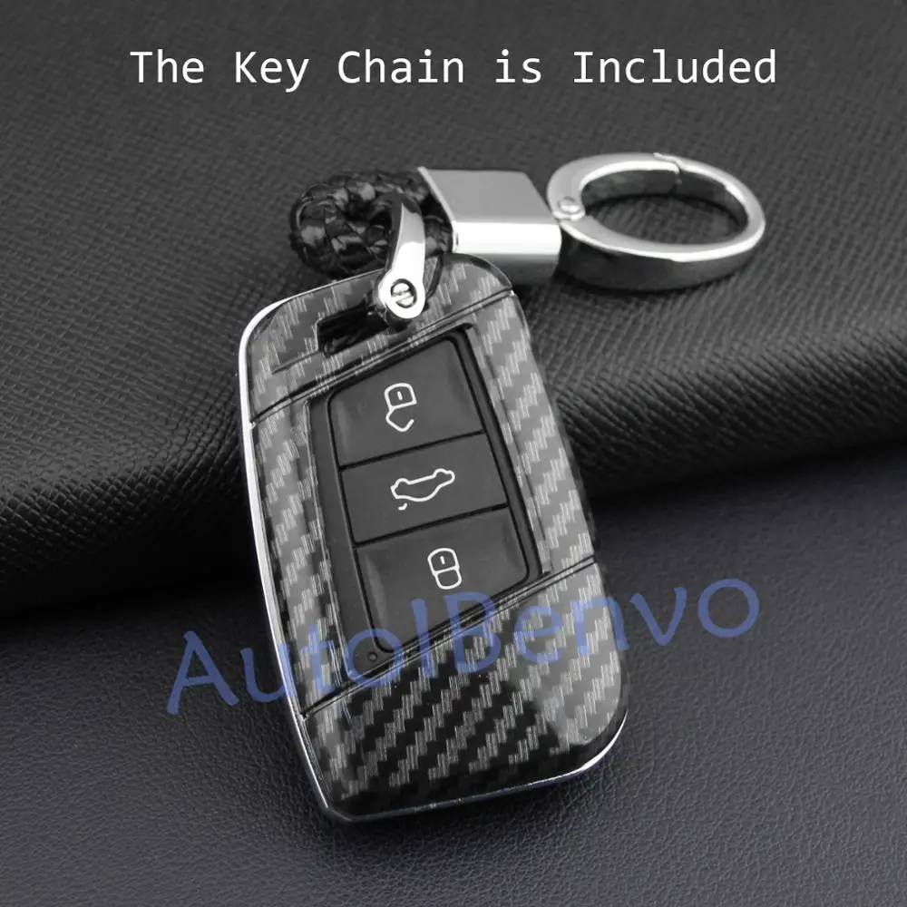 Углеродное волокно Автомобильный ключ защитная оболочка для смарт Volkswagen B8 Passat Arteon Atlas Teramont Jetta брелок крышка аксессуары - Название цвета: Contain Key Chain