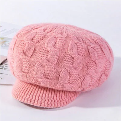 Брендовый качественный женский берет из кроличьей шерсти вязаная шапка осенне-зимняя шапка Модные женские береты - Цвет: pink