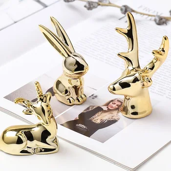 

Ins Nordic Golden Ceramic Animal Figurine Art Ornament Craft Plating Photography Props Desktop Home Decoration Birthday Gift