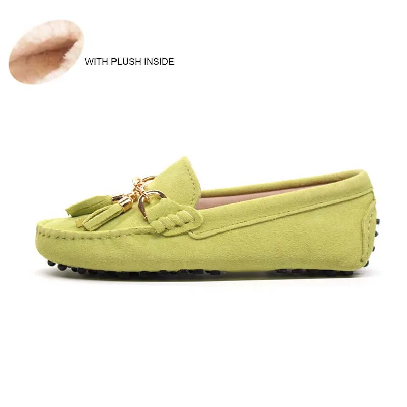 APPLE GREEN MIYAGINA/Новинка года; повседневная женская обувь; женские лоферы из натуральной воловьей кожи; мокасины; модная женская обувь на плоской подошве без застежки - Цвет: APPLE GREEN