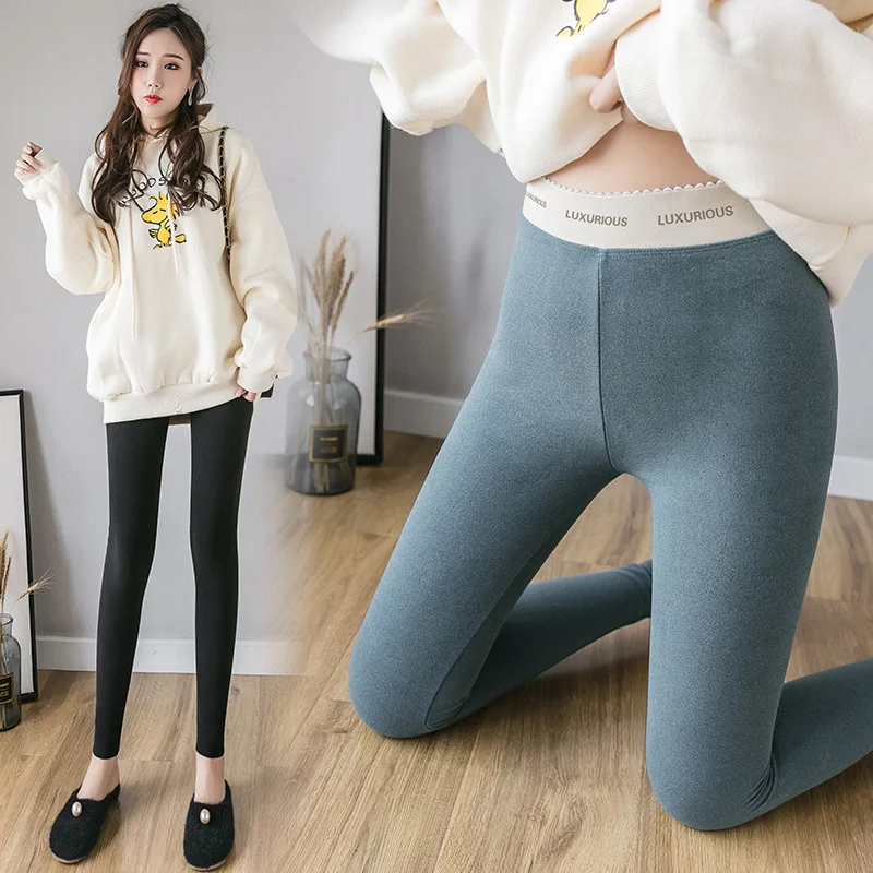 

2019 Autumn And Winter New Style Fleece Leggings Soft And Comfortable Skinny Pants Fat Mm Stretch Slim Fit Plus-sized Athletic P