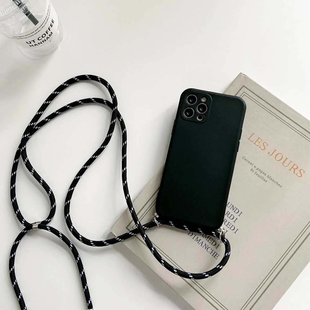 thumbnail image 1 of Funda de silicona líquida con cordón y correa para el cuello para iPhone 16, 15, 14, 13, 12 Mini, 11 Pro, X, XR, XS Max, 7, 8 Plus, 1 of 5