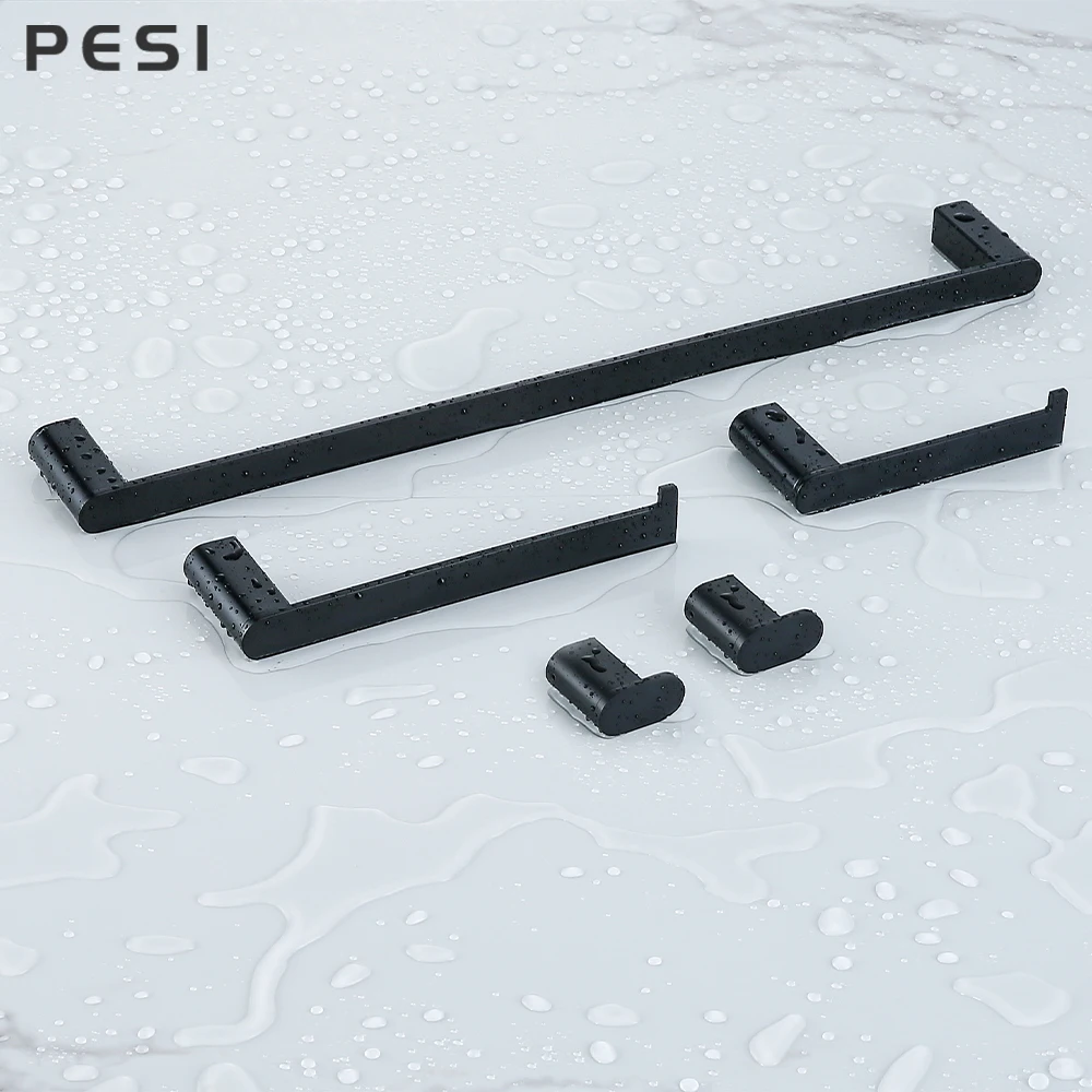 Bathroom Hardware Set Black Robe Hook Towel Rail Bar Rack Bar Shelf Tissue Paper Holder Toothbrush Holder Bathroom Accessories