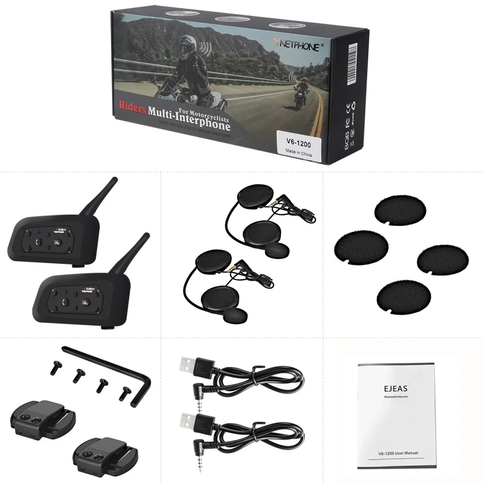 V6 - 1200M мотоциклетная гарнитура Bluetooth для шлема полный дуплексный мотоцикл