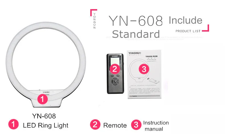 YONGNUO YN608 LED Selfie Photography Photo Studio Ring Light Kit With Remote & C