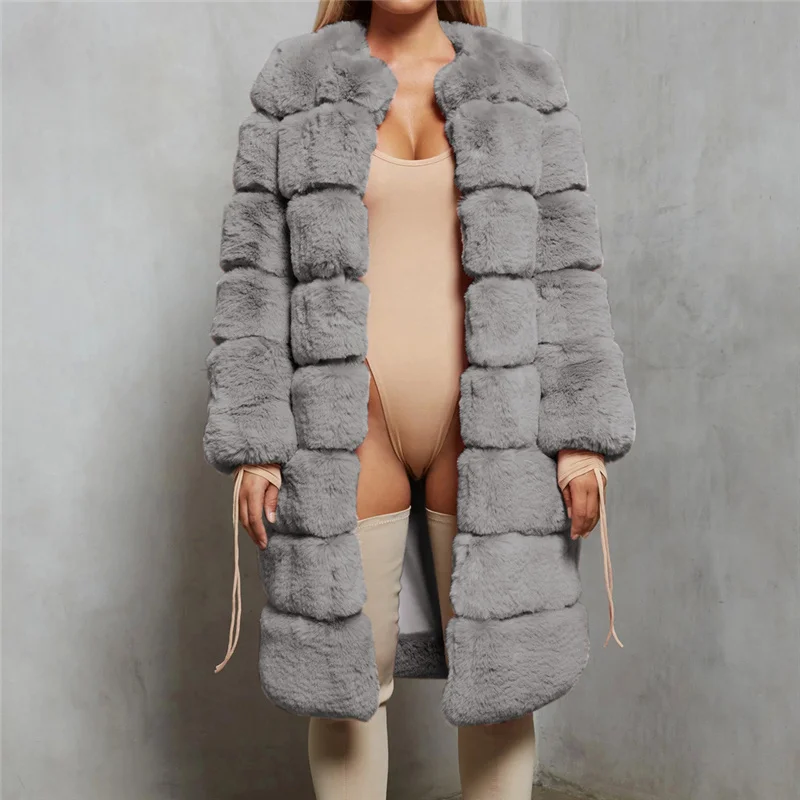 Женское пальто с открытой строчкой, женское короткое пальто из искусственного меха большого размера, теплая меховая длинная куртка из искусственного меха, верхняя одежда с длинными рукавами, зимняя одежда размера плюс