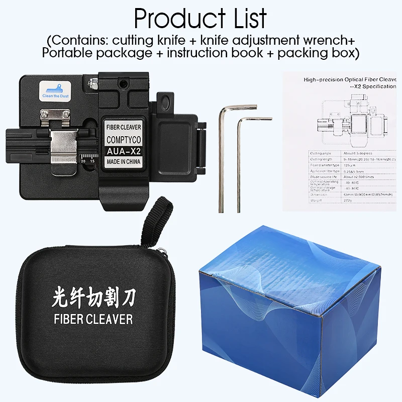 COMPTYCO AUA-X2 High Precision Fiber Cleaver With Waste Fiber Box,FTTH Cutting Tools Fiber Optic Cable Cutter 24 Surface Blade